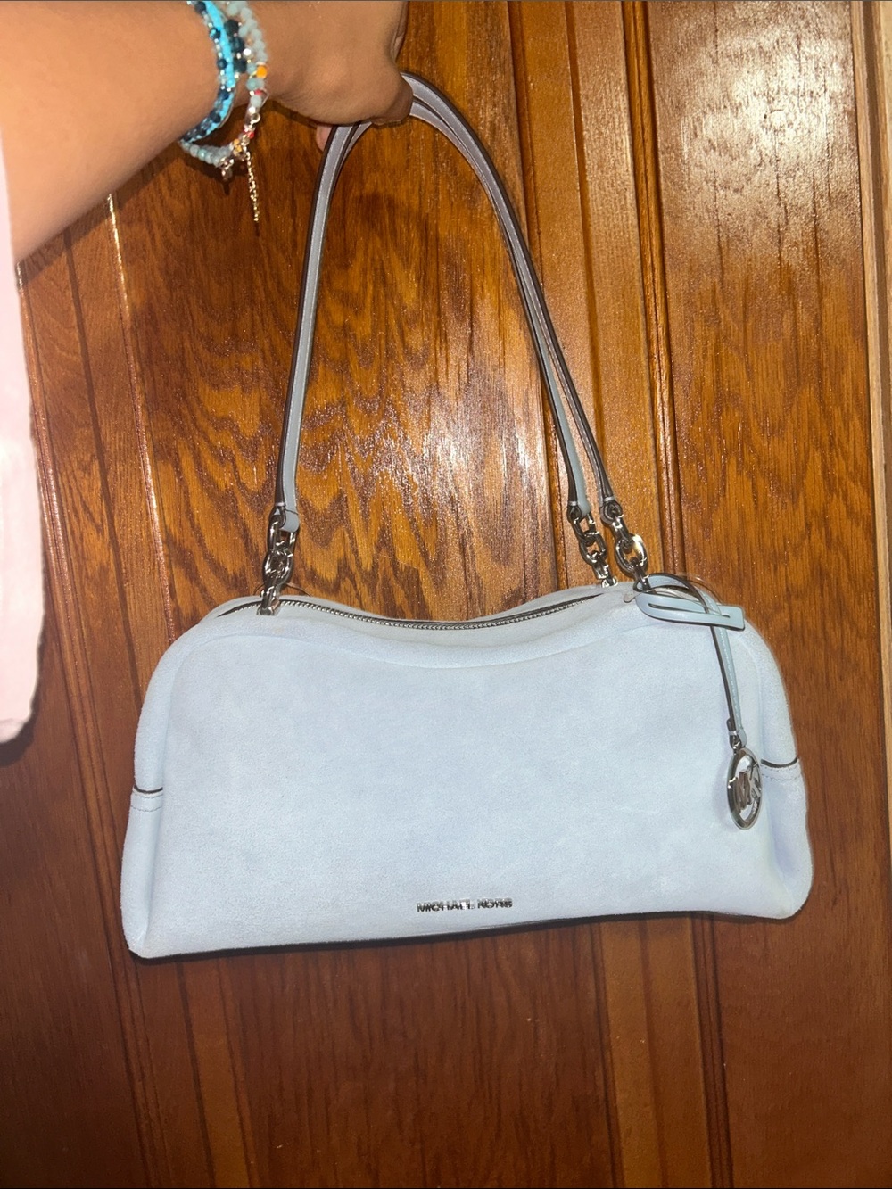 MICHAEL KORS Powder Blue Suede Shoulder Bag